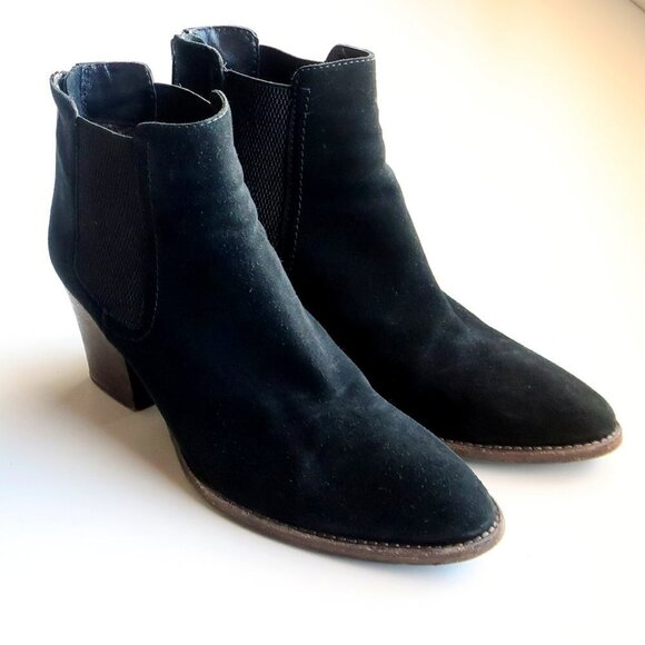 Aquatalia Black Suede Leather Block Heel Chelsea Ankle Boots / Booties Size 9.5 - Picture 3 of 16